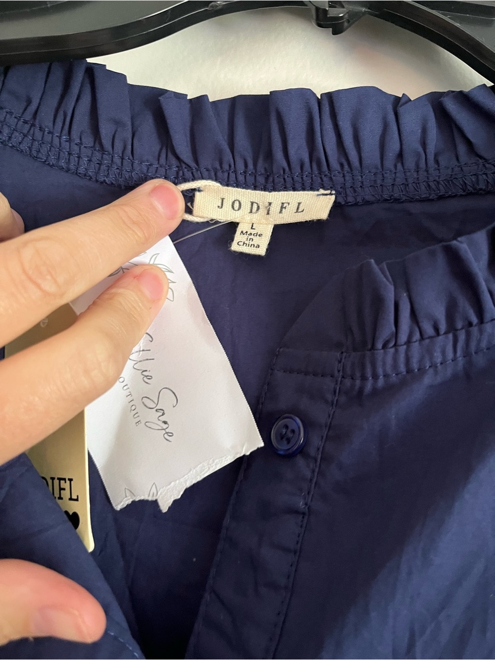 JODIFL Navy Button-Front Ruffle Top - Picture 4 of 6